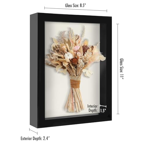 Americanflat 8.5x11 Shadow Box Frame with Shatter-Resistant Glass - Silhouette Collection - Large Shadow Box Display Case for Tabletop and Wall Display - Black with Soft Felt Back | Shatter-resistant glass, 1.5 inch interior depth, hangs vertical or horiz