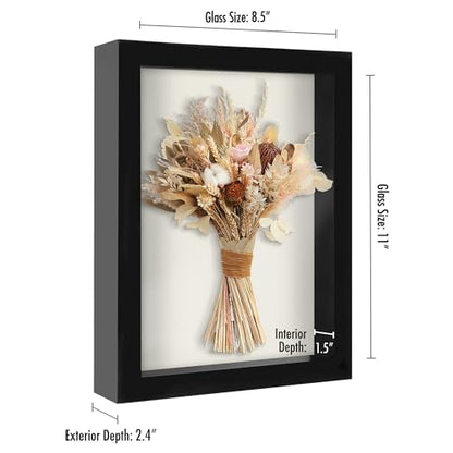 Americanflat 8.5x11 Shadow Box Frame with Shatter-Resistant Glass - Silhouette Collection - Large Shadow Box Display Case for Tabletop and Wall Display - Black with Soft Felt Back | Shatter-resistant glass, 1.5 inch interior depth, hangs vertical or horiz