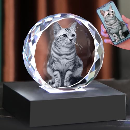 Pet Memorial Gifts for Dogs,Cats,3D Crystal Photo Personalized,Dog Memorial Gift,3D Laser Etched Picture, Sympathy Gift for Pet Loss, Remembrance Gift for Pet Lovers - color: Round