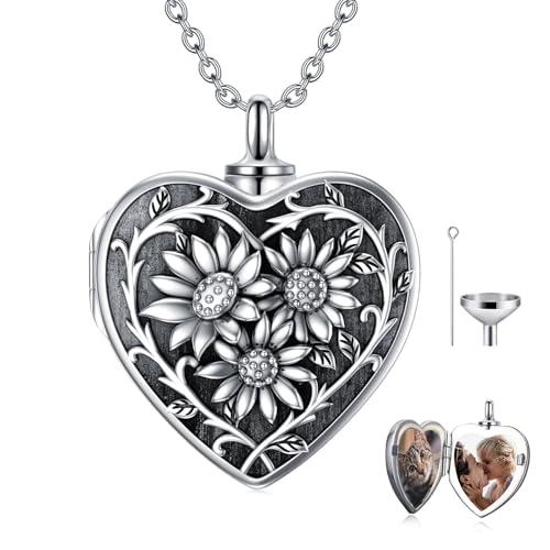 Dorunmo Personalized Locket Urn Necklace 925 Sterling Silver Pictures Photo Keep Someone Near to You Custom Lockets Jewelry Letters Engraving for Women - color: B-Sunflower, style: Locket+Photo