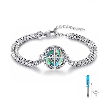 Urn Bracelet for Ashes Compass/Mountain/Sunflower/Volleyball Cremation Jewelry for Women Men - color: Compass