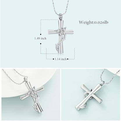 Imrsanl Cross with Butterfly Urn Necklaces for Ashes for Women - color: Silver White