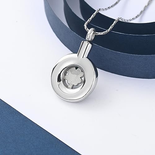 constantlife Cremation Jewelry Memorial Urn Necklace for Ashes Lucky Four-Leaf Clover Design Stainless Steel Pendant Keepsake - color: Z-Blue Crystal