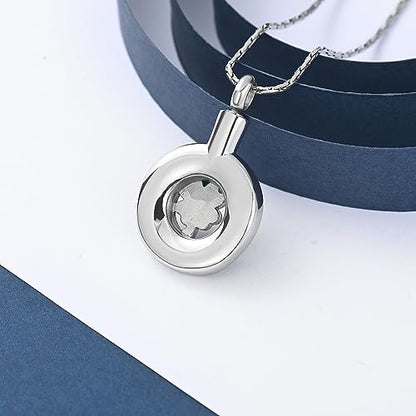 constantlife Cremation Jewelry Memorial Urn Necklace for Ashes Lucky Four-Leaf Clover Design Stainless Steel Pendant Keepsake - color: Z-Blue Crystal