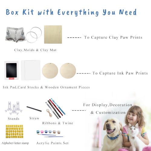 Clay & Ink Paw Print Kit,Make 3 Pawprint Ornaments(2 Clay&1 Ink),Dog Cat Paw/Nose Print Keepsake,Clean Touch Ink Pad & Soft Clay, Inkless Pet Paw Print Impression Kit,Pet Christmas Ornament - size: 2 clay &1 ink pad