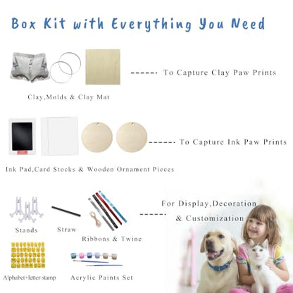 Clay & Ink Paw Print Kit,Make 3 Pawprint Ornaments(2 Clay&1 Ink),Dog Cat Paw/Nose Print Keepsake,Clean Touch Ink Pad & Soft Clay, Inkless Pet Paw Print Impression Kit,Pet Christmas Ornament - size: 2 clay &1 ink pad