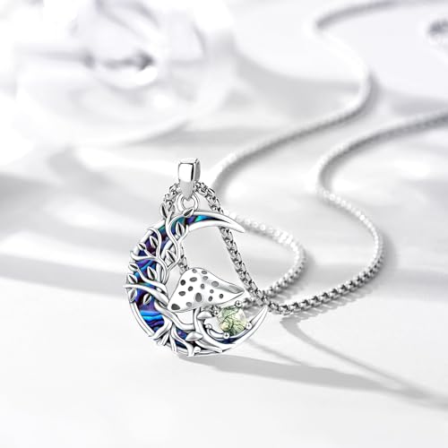 Sterling Silver Tree of Life Necklace for Women Oval Family Tree Necklace Abalone Shell Moonstone Pendant Mother Day Necklace for Mom Tree of Life Jewelry - style: Tree of Life-Mushroom-Moss Agate
