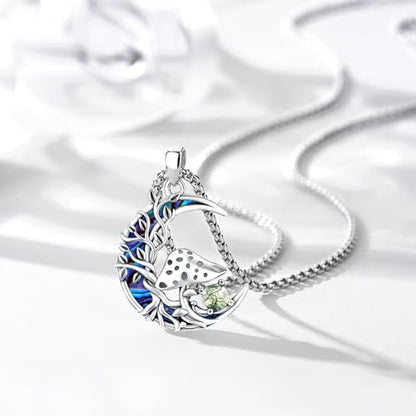 Sterling Silver Tree of Life Necklace for Women Oval Family Tree Necklace Abalone Shell Moonstone Pendant Mother Day Necklace for Mom Tree of Life Jewelry - style: Tree of Life-Mushroom-Moss Agate