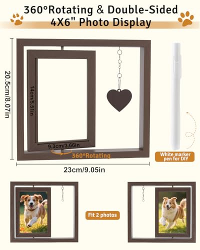 Double Sided Rotating Wooden Picture Frame, Dog Memorial Gifts - color: Brown 8x9in memorial frame