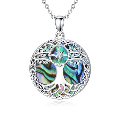 Tree of Life Necklace 925 Sterling Silver Abalone Shell Celtic Knot Tree Pendant Necklace Jewelry Gifts for Women Birthday Christmas - style: Style1