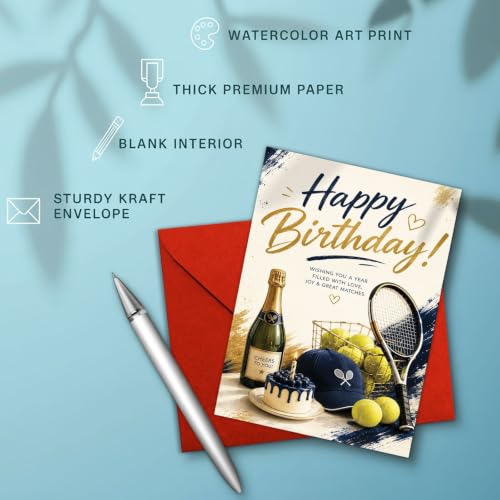 Tennis Birthday Card, Racket Ball Cake Cheers Greeting Gift | Tennis Birthday Card For Tennis Player, Tennis Lover, Sports Fan, Birthday Gift Card, Great Matches Greeting Card With Racket - color: sport5