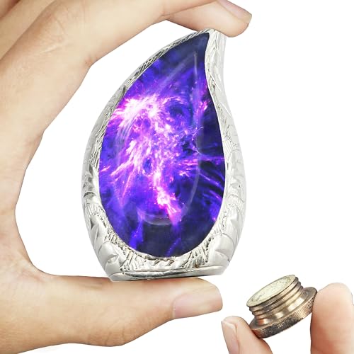M MEILINXU Purple Small Urns for Human Ashes, Galaxy Teardrop Keepsake Urn - color: Purple & Blue, size: Small / Keepsake