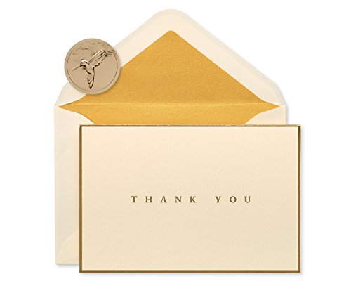 Papyrus Thank You Cards with Envelopes, Gold Border (16-Count) - color: gold, cream