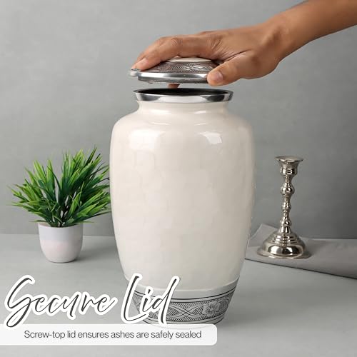 CLEENTABLE Large Cremation Urn for Human Ashes, Off White Silver - color: Off White, size: Pearl Crackle - 7x11"