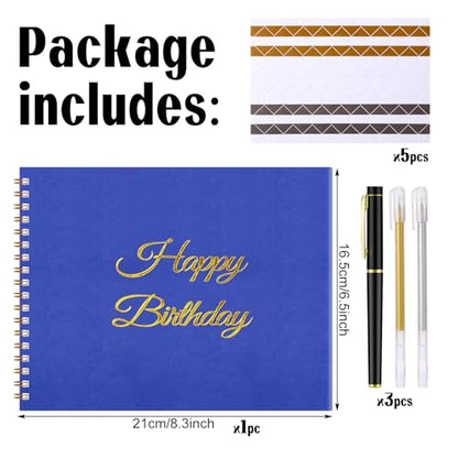 Mooliwe Birthday Guestbook with Pens Stickers Blue Spiral Hardbound Book 8.3 x 6.5 Inch Hardcover Hardbound Signature Guest Book for Photobooth Photo Strips Scrapbook Party Supplies (Blue Birthday) - color: Blue
