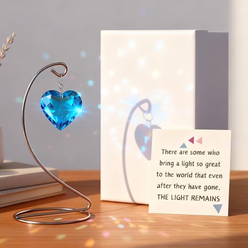 Novabright Tabletop Sympathy Gift with Stand Crystal Suncatcher Ornament Christmas Decor Memorial Gifts Loss of Family & Loved Ones Grief Gift for Bereavement & Daily Remembrance(Blue,Heart) - color: Blue, style: Heart