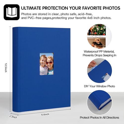 450 Pocket 4x6 Photo Album with Writing Space, Linen Cover, Blue - color: Blue