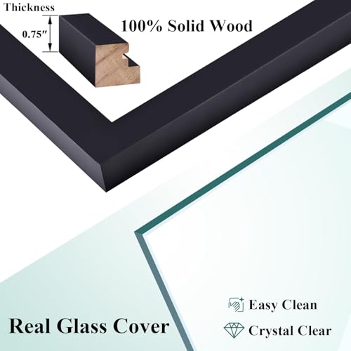 RPJC 11x14 Solid Wood Picture Frame Real Glass Cover Black - color: Black, size: 11x14 mat 8x10