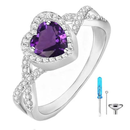 Birthstone Cremation Urn Rings for Ashes for Women 925 Sterling Silver Heart Cut Gemstone with Moissanite Urn Keepsake Ring Memorial Cremation Jewelry Hold Loved Ones Ashes