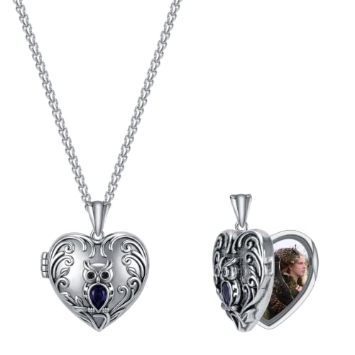 925 Sterling Silver Pictures Locket Necklace for Women Men - color: Black plated 17