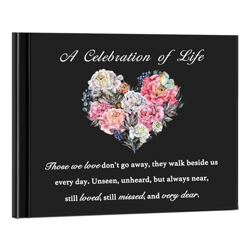 Fneral Guest Book Black Heart Tree Celebration of Life Guest Book Elegant 82 Pages Commemorative Book for Loss of Loved One Salute Book Memorial Service Album-Heart Flower - style: Heart Flower