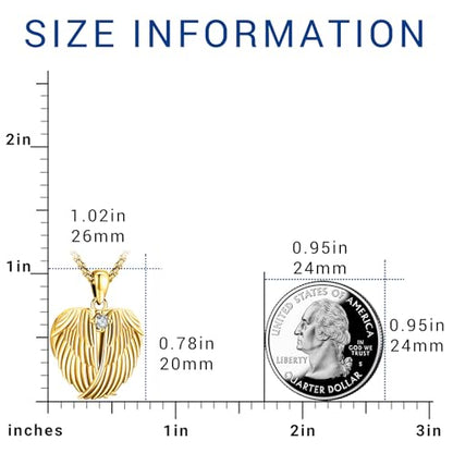 Picture Locket Necklace for Women Men Rose 14K Real Gold 925 Sterling Silver Jewelry Heart Locket Necklace that Holds Pictures Tree of Life Viking Wolf Celtic Knot St Christopher St Michael Pendant - color: G-Heart Wing Locket-Gold
