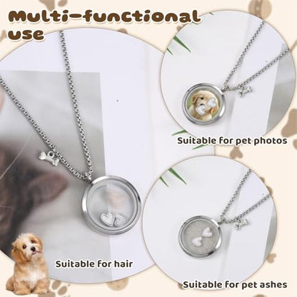 Pet Fur Keepsake Necklace, Stainless Steel Pet Urn Necklace Transparent Glass Dog Ashes Necklace with Heart and Bone Charms for Women Men Cat Dog Animal Lover Memorial Gifts