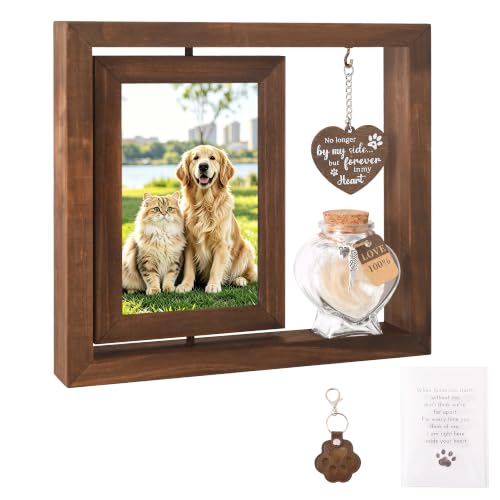 XWZO dog memorial gifts for loss of dog sympathy gift pet memorial gifts for dogs Rotating Wooden Frame for 4x6 Photo & pet fur keepsake sympathy gift