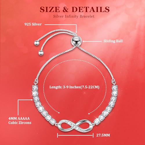 J.Fée Infinity Heart Bracelets for Women with 5A Cubic Zirconia, 925 Silver Bracelets for Women Adjustable Womens Bracelet Jewelry for Wife Girlfriend Her - color: Infinite Love#8