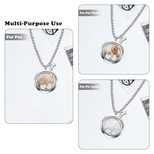 Pet Fur Memorial Necklace Pet Dog Ashes Keepsake Pet Urn Pendant Memorial Jewelry Necklace Transparent Glass Circle Stainless Steel Chain Cat Hair Memorial Gifts, Heart Necklace for Dried Flowers
