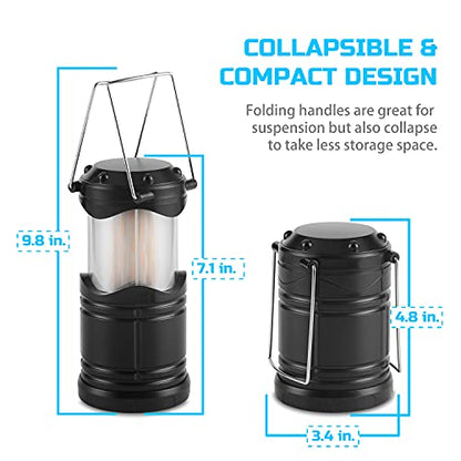 Lichamp 4 Pack LED Camping Lanterns, Collapsible Flameless Candles Tea Lights, Portable Battery Powered Camping Lights Emergency Supplies Kit, Black - color: Black
