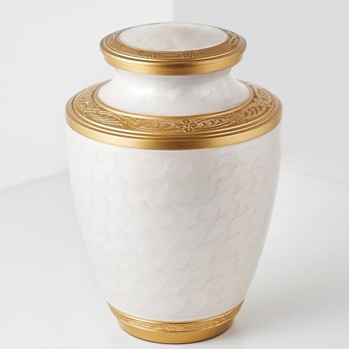 AspenStudio White Gold Brass Urn Cremation for Adult Human Ashes - Large Size Capable to 200 lbs
