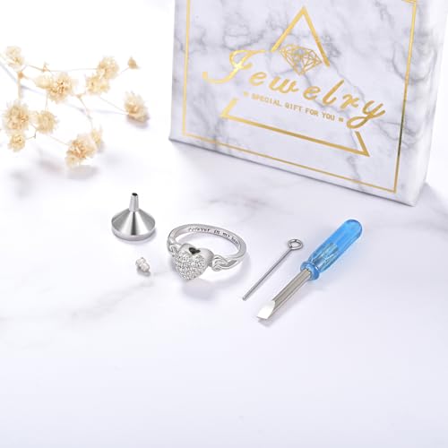 CZ Heart Cremation Ring for Ashes - 925 Sterling Silver Urn Keepsake Rings Memorial Jewelry for Women