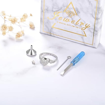 CZ Heart Cremation Ring for Ashes - 925 Sterling Silver Urn Keepsake Rings Memorial Jewelry for Women