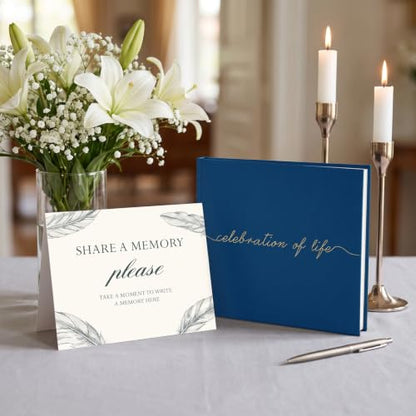 Funeral Guest Book for Celebration of Life, in Loving Memory Sign in Book - color: Navy
