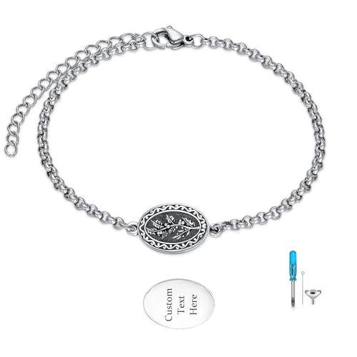 Birth Flower Urn Bracelet for Ashes for Women 925 Sterling Silver Cremation Bracelet Memorial Keepsake Jewelry for Human Ashes - style: 12-December-Holly-Custom