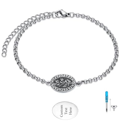 Birth Flower Urn Bracelet for Ashes for Women 925 Sterling Silver Cremation Bracelet Memorial Keepsake Jewelry for Human Ashes - style: 12-December-Holly-Custom