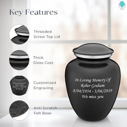 Geturns Embrace Adult Personalized Cremation Urns for Human Ashes I Large Charcoal Funeral Urn for Men and Women I 200 lbs - color: Carcoal Black