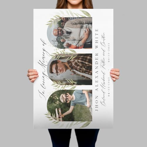 SPEEDYORDERS In Loving Memory Funeral Sign with Photo - Personalized Arched Funeral Welcome Sign With 3 Photos - Celebration Of Life Decorations (Acrylic)