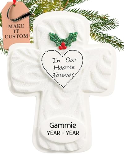 Personalized Memorial Ornament 2026 for Loss of Loved One, Cross | 23h Customized, Laser Engraved Christmas in Heaven Ornaments, Custom Bereavement & Remembrance Keepsake Gift - color: In Our Hearts Forever White Cross