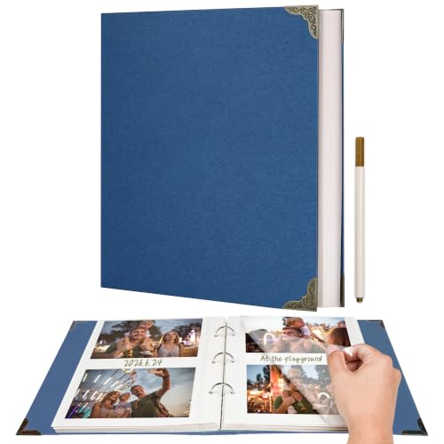 Vienrose 3 Rings Self Adhesive Photo Album 20 Sheets/40 Pages Blue | Hardcover, DIY Scrapbooking Kit, Paper Scrapbook, Lover Friends Kids Wedding - color: Blue, size: 9'' x 10.6''40Pages