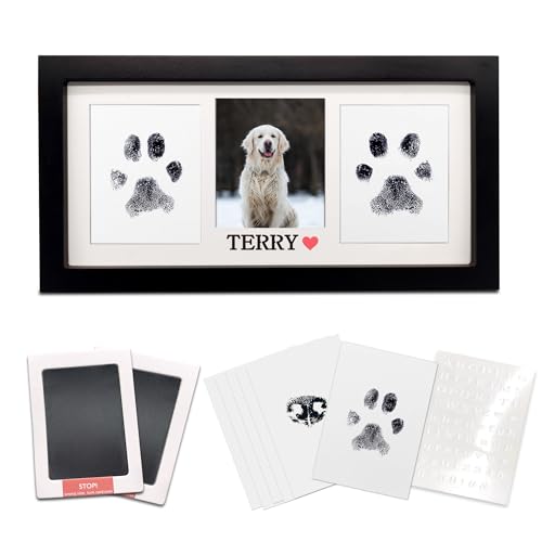 MYPAWLETS Paw Print Frame & Ink Pads Kit,Pawprint Kit for Dog/Cat,Black | 2 No Mess Ink Pads,Clean Touch,PawPrint Stamp Pad,Dog Nose Print,Quality Memorial Frame,Personalized Dog Mom Gifts - color: Medium-Black