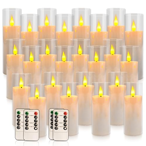 24 Pcs Acrylic LED Flameless Candles with 4 Remote,White,Flickering, Clear, Suitable for Wedding, Party, Home Decoration & Outdoor. - color: White-24Pack