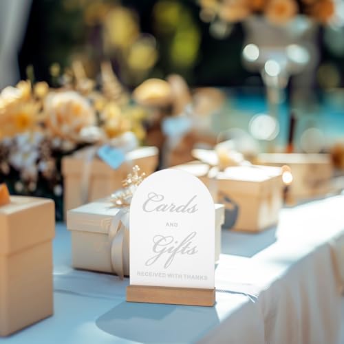 2-Piece Acrylic Wedding Signs for Reception with Wood Stands, 5 x 7 | Wedding signage includes 2 wedding table signs: Guest Book and Cards and Gifts, each with a beech wood stand. - size: Set of 2 - Guest Book & Cards and Gifts Signs