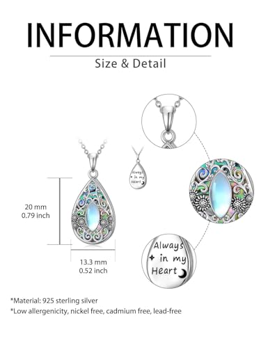 WINNICACA Urn Necklaces for Ashes 925 Sterling Silver Butterfly Hummingbird Dragonfly Teardrop Ash Necklace Cremation Jewelry Urn Pendants for Women Memorial Gifts for Birthday Christmas Funeral - style: 3-Moonstone Urn Necklace
