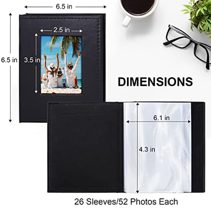 Vienrose Small Photo Album 4x6 Holds 52 Photos, 2 Pack Mini Leather Photo Album with Cover Window, Acid-Free Baby Picture Album for Wedding, Family, Travel & Gift Keepsake, Black - color: Black, size: 26 Pockets