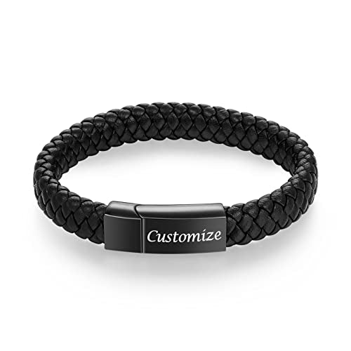 abooxiu Cremation Bracelet for Ashes Leather Urn Bracelet Cremation Jewelry Ash Bracelets Memorial Bangle Ashes Keepsake for Women Men - style: Engraved - Black
