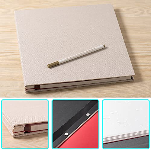 Large Photo Album Self Adhesive for 4x6 5x7 8x10 Pictures Magnetic Scrapbook Album 20 Sheets / 40 Pages Linen Cover DIY Photo Album with A Metallic Pen and and Plastic Board - color: Beige, size: 11"x10.8" 40 Pages