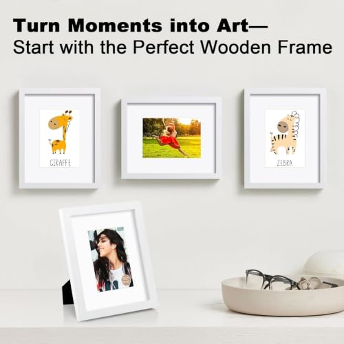 RPJC 8x10 Solid Wood Picture Frame Real Glass Cover White - color: White, size: 8x10 mat 5x7