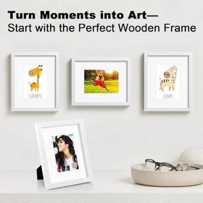 RPJC 8x10 Solid Wood Picture Frame Real Glass Cover White - color: White, size: 8x10 mat 5x7